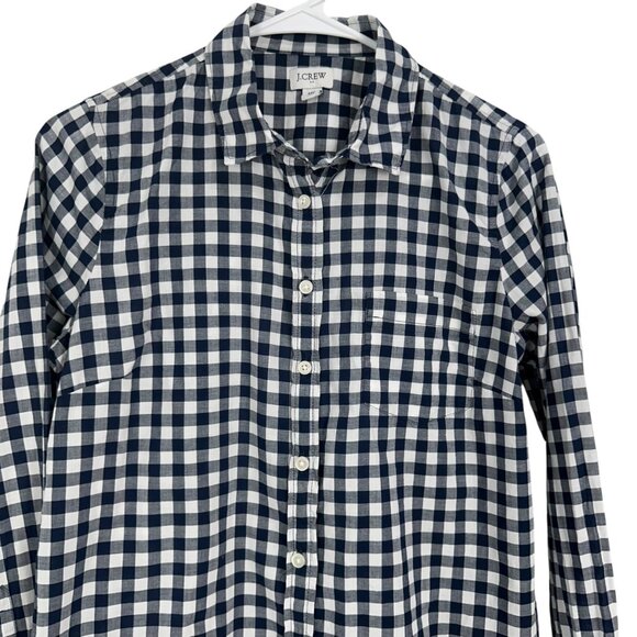 J.Crew Womens Navy & White Gingham Button-Up Shirt SZ MP 100% Cotton Long Sleeve - Picture 2 of 12